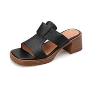 Felicity Armand | Black Leather Block Heel Mule Sandals