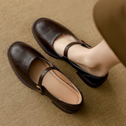 Celestine Ravenport | Black Faux Leather Mary Jane Flat Shoes