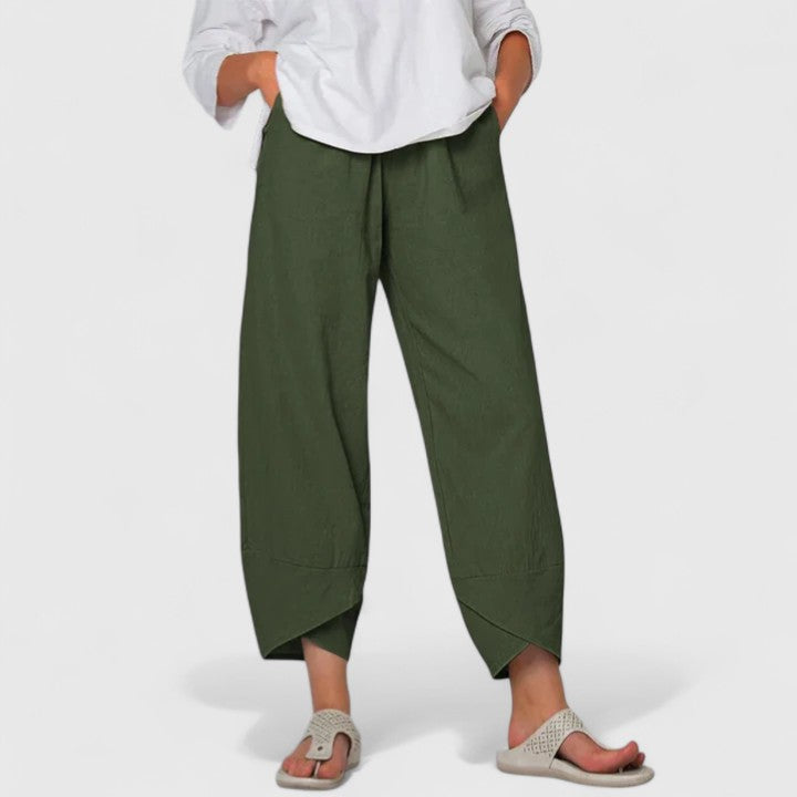 Marianne Leconte | Wide-Leg Linen Cropped Trousers in Grey