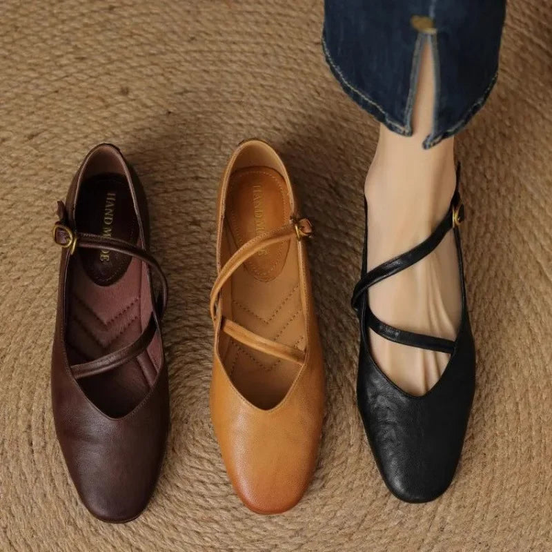Amélie Vosburgh | Tan Leather Mary Jane Flats