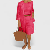 Fleur Montvallon | Coral Pink Linen Blazer & Shorts Matching Set