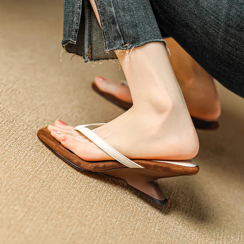 Clémentine Beauvais | Brown Suede Thong Heel Sandals