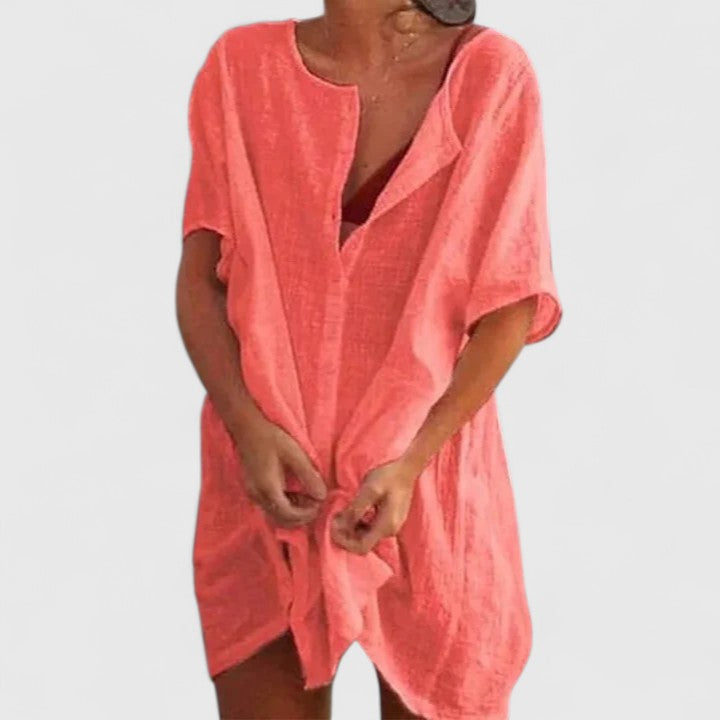 Sylvette Ravenscombe | White Linen Tunic Dress Short Sleeve