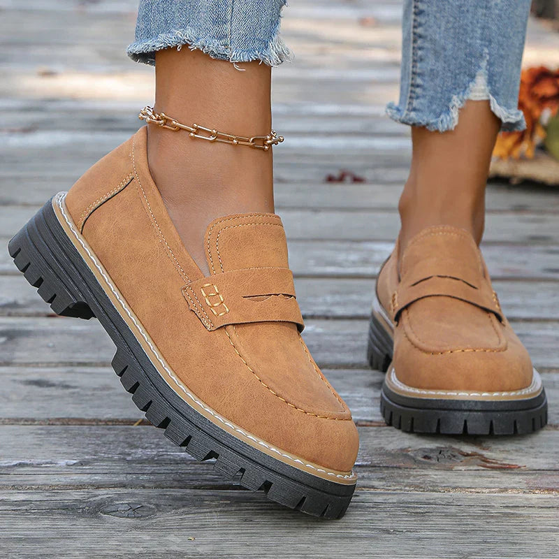 Mariette Coldwell | Tan Suede Platform Loafers for Women