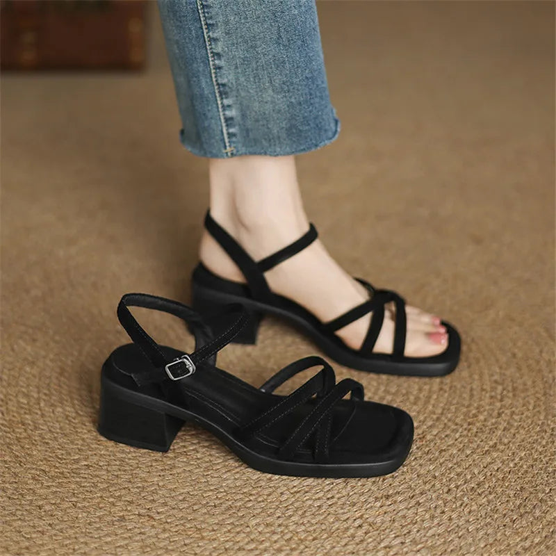 Lavinia Chesterfield | Cream Leather Strappy Block Heel Sandals