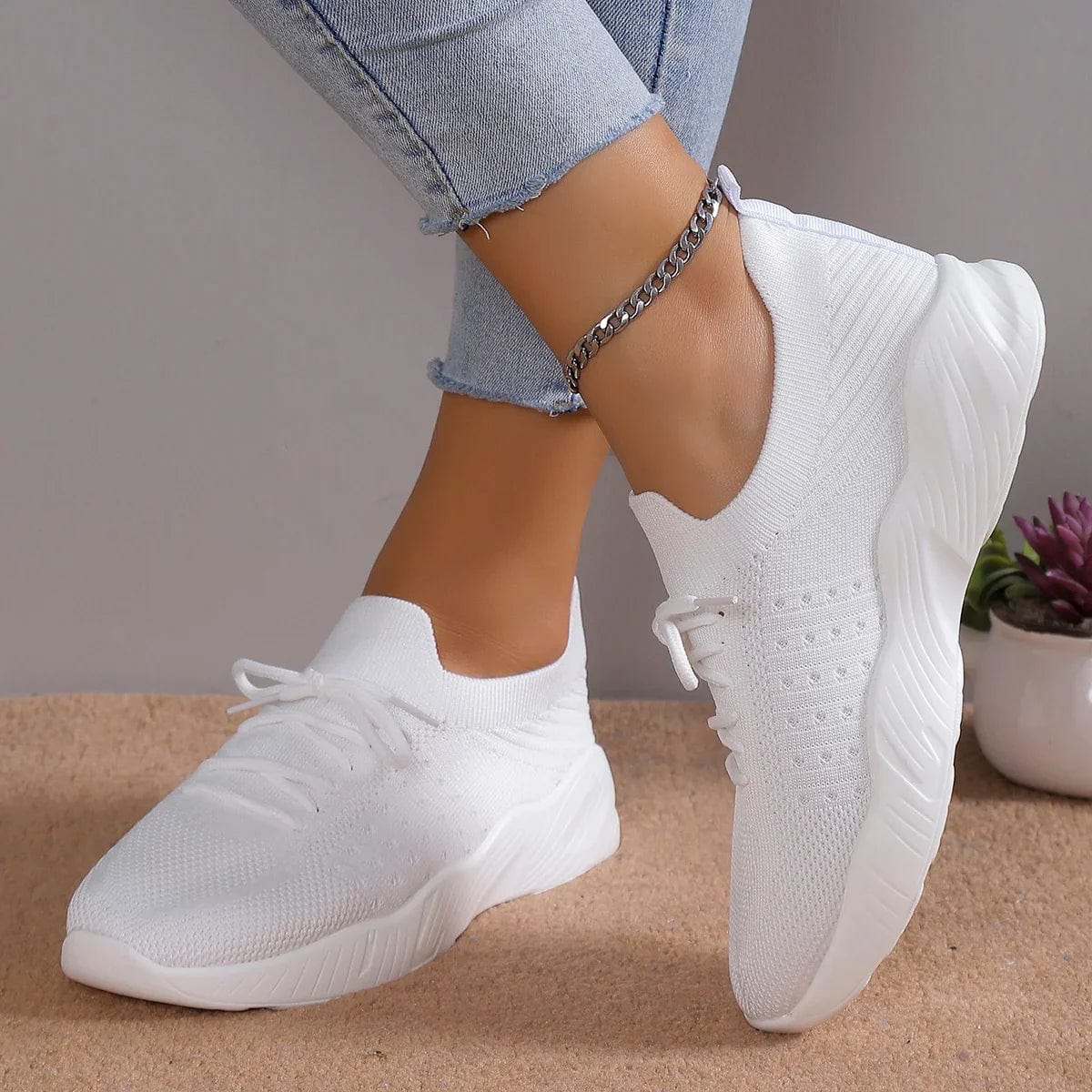 Natalie Wrenthorpe | Black Knit Lace-Up Ortho Sneakers