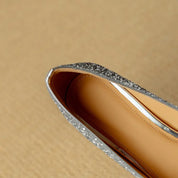 Estelle Ravenswood | Gold Glitter Block Heel Pumps with Crystal Buckle