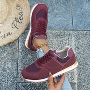 Beatrix Holloway | Lace-Up Mesh Sneakers in Navy, Beige & Burgundy