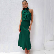 Théodeline Beauvaux | Sage Green Satin Halter Midi Dress
