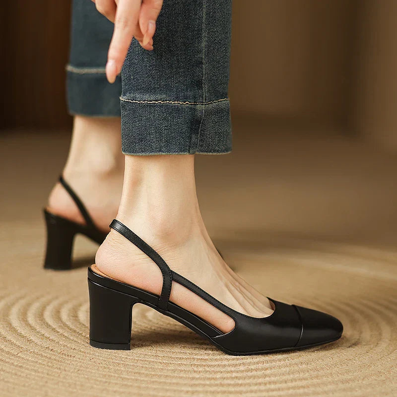 Paulette Ashgrove | Tan Leather Block Heel Slingback