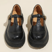 Colette Ravensdale | Brown T-Bar Mary Jane Shoes with Platform Sole