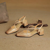 Loretta Fairmount | Red Leather Block Heel Slingback Sandals