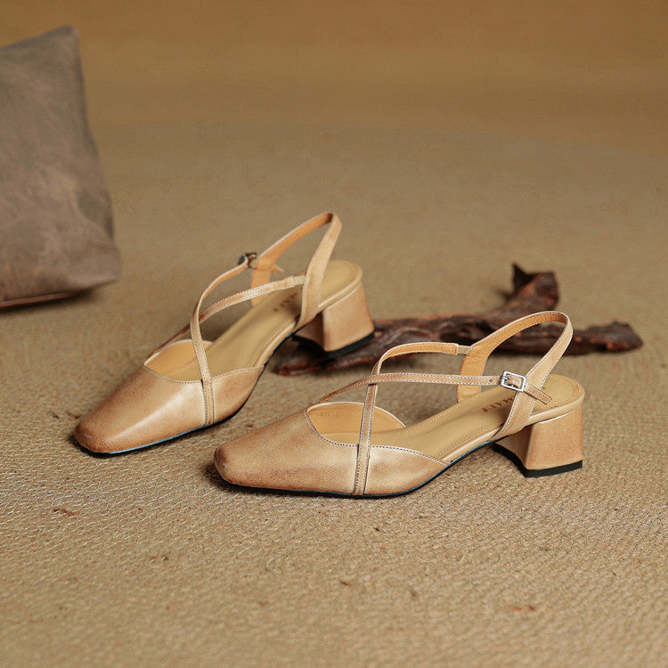 Loretta Fairmount | Red Leather Block Heel Slingback Sandals