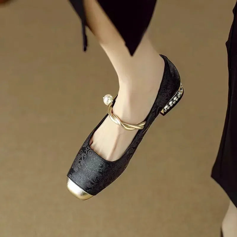 Eloïse Ravencroft | Green Pearl Strap Mary Jane Low Block Heel