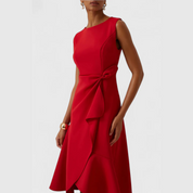 Celestine Beauvray | Red Sleeveless Asymmetric Draped Midi Dress