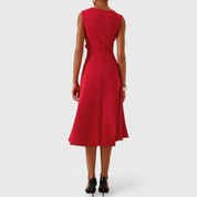 Celestine Beauvray | Red Sleeveless Asymmetric Draped Midi Dress