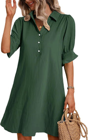Aurelie Wyndcroft | Black Button-Down Shirt Dress with 3/4 Sleeves