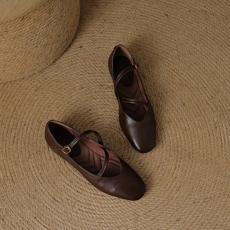 Amélie Vosburgh | Tan Leather Mary Jane Flats