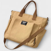 Cecilia Montfort | Beige Canvas Tote Shoulder Bag with Multi-Pockets