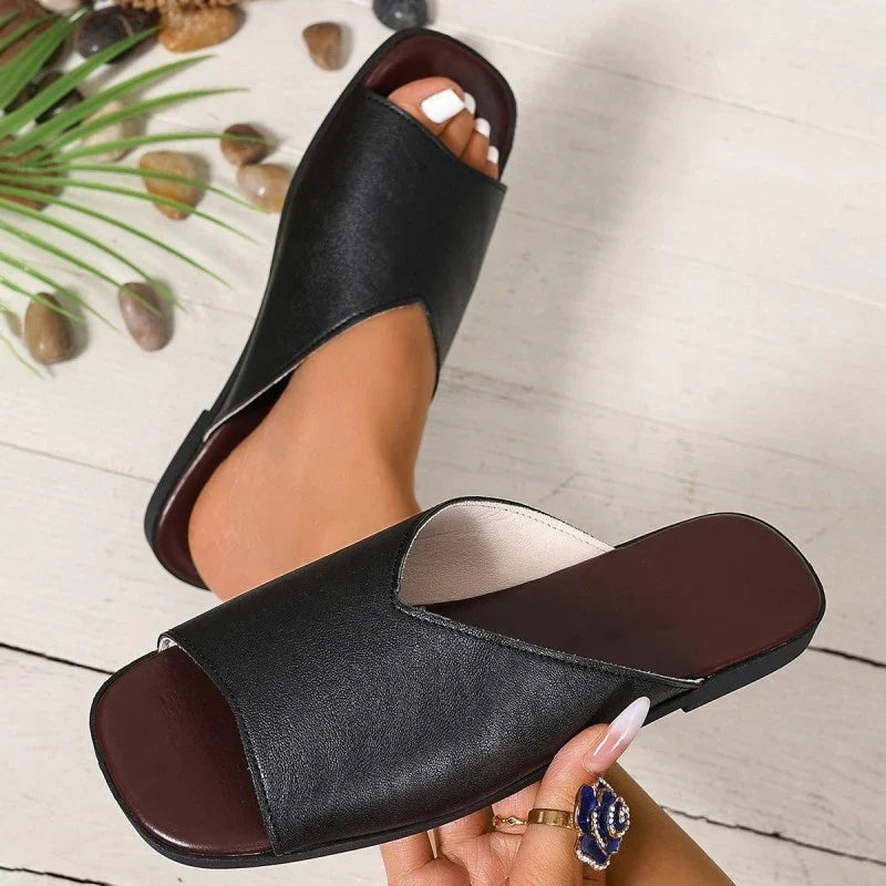 Natasha Ellermonde | Black Flat Open-Toe Slide Sandals