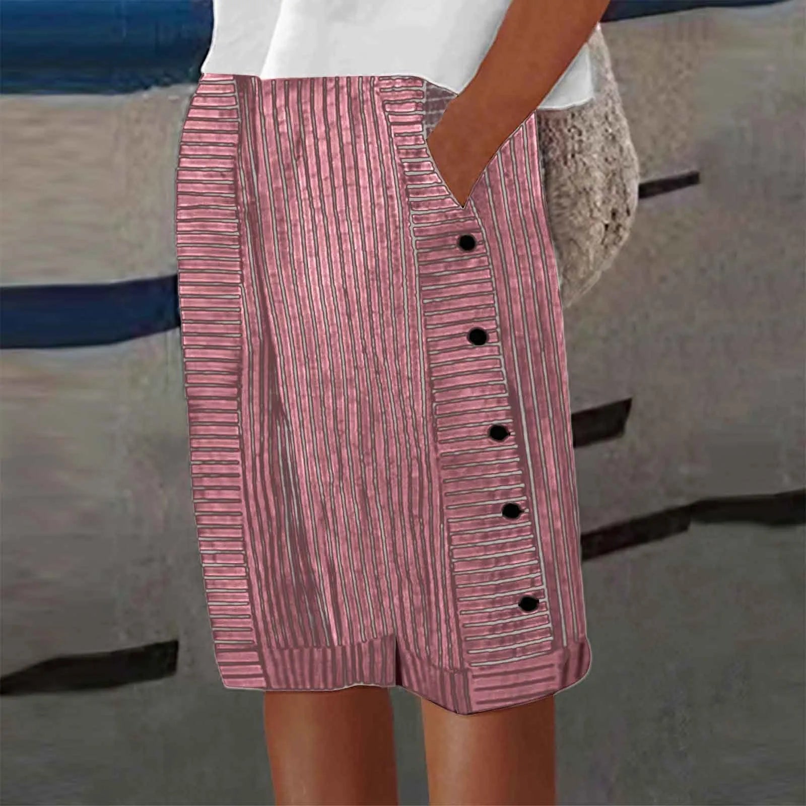 Madeleine Thorncroft | Striped Linen-Cotton Cropped Shorts with Side Buttons