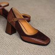 Séraphine Wentmoor | Brown Square Toe Block Heel Mary Jane Pumps