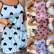 Lysanne Beaupré | Heart Print Cami & Shorts Pajama Set in Blue