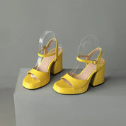 Éloïse Chantbourne | Yellow Patent Block Heel Sandals