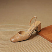 Paulette Ashgrove | Tan Leather Block Heel Slingback