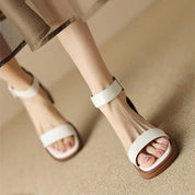 Lucienne Ashford | Cream Block Heel Ankle Strap Sandals