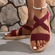 Antoinette Fairvale | Crossover Strap Flat Sandals in Beige