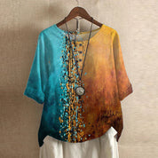 Aurelie Ravenfort | Retro Floral Print Blouse with 3/4 Sleeve