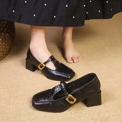 Marcelle Vaubourne | Brown Square Toe Mary Jane Block Heel