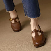 Céleste Fontarrive | Women's T-Strap Mary Jane Flats Square Toe Low Block Heel