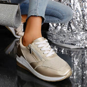 Marguerite Solvaine | Silver Metallic Platform Sneakers with Side Zipper