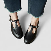 Sylvie Beauchamp | Black T-Strap Orthopedic Low Heel Flat