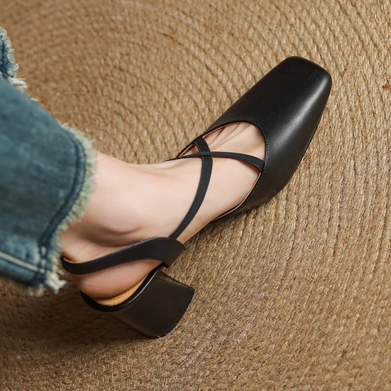 Celeste Dunmore | Tan Leather Block Heel Slingback Sandal