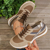 Philippa Davenport | Leather Patchwork Platform Sneakers in Khaki