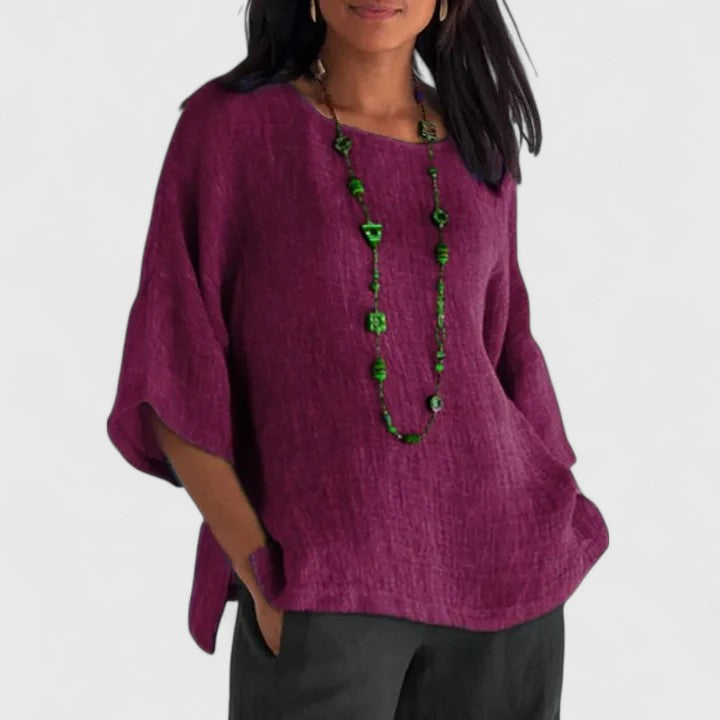 Elaine Duvalmont | Cotton-Linen 3/4 Sleeve Blouse in Grey