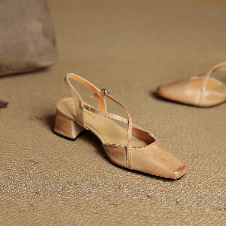 Loretta Fairmount | Red Leather Block Heel Slingback Sandals