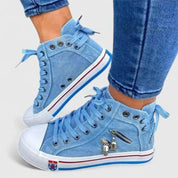 Clarice Beauvillon | Women's Light Blue Denim High-Top Sneakers with Side Zip