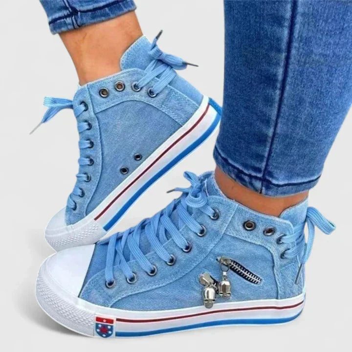 Clarice Beauvillon | Women's Light Blue Denim High-Top Sneakers with Side Zip