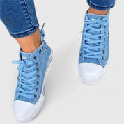 Clarice Beauvillon | Women's Light Blue Denim High-Top Sneakers with Side Zip