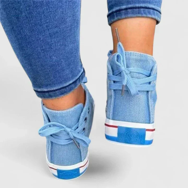 Clarice Beauvillon | Women's Light Blue Denim High-Top Sneakers with Side Zip