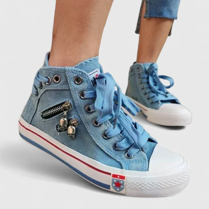 Clarice Beauvillon | Women's Light Blue Denim High-Top Sneakers with Side Zip