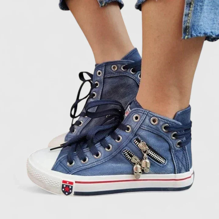 Celestine Blackwood | Blue Denim High-Top Lace-Up Sneakers