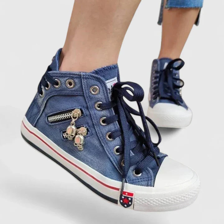 Clarice Beauvillon | Women's Light Blue Denim High-Top Sneakers with Side Zip