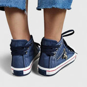 Celestine Blackwood | Blue Denim High-Top Lace-Up Sneakers