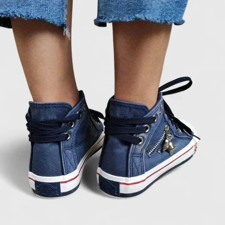 Celestine Blackwood | Blue Denim High-Top Lace-Up Sneakers