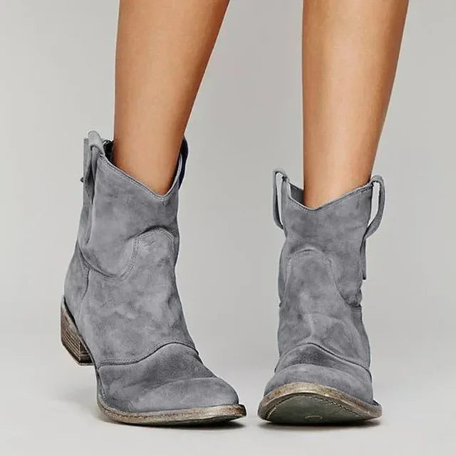 Aurelie Stonecroft | Suede Western Cowboy Ankle Boots in Taupe